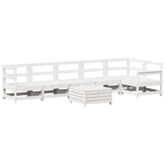 Set Divani da Giardino 7 pz Bianco in Legno Massello di Pino