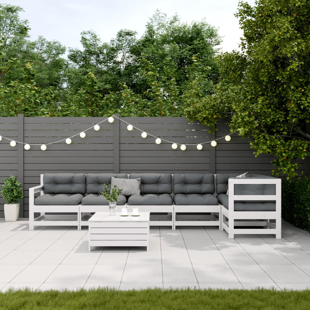 Set Salotto Giardino 7pz con Cuscini Bianco Legno Massello Pinocod mxl 92895