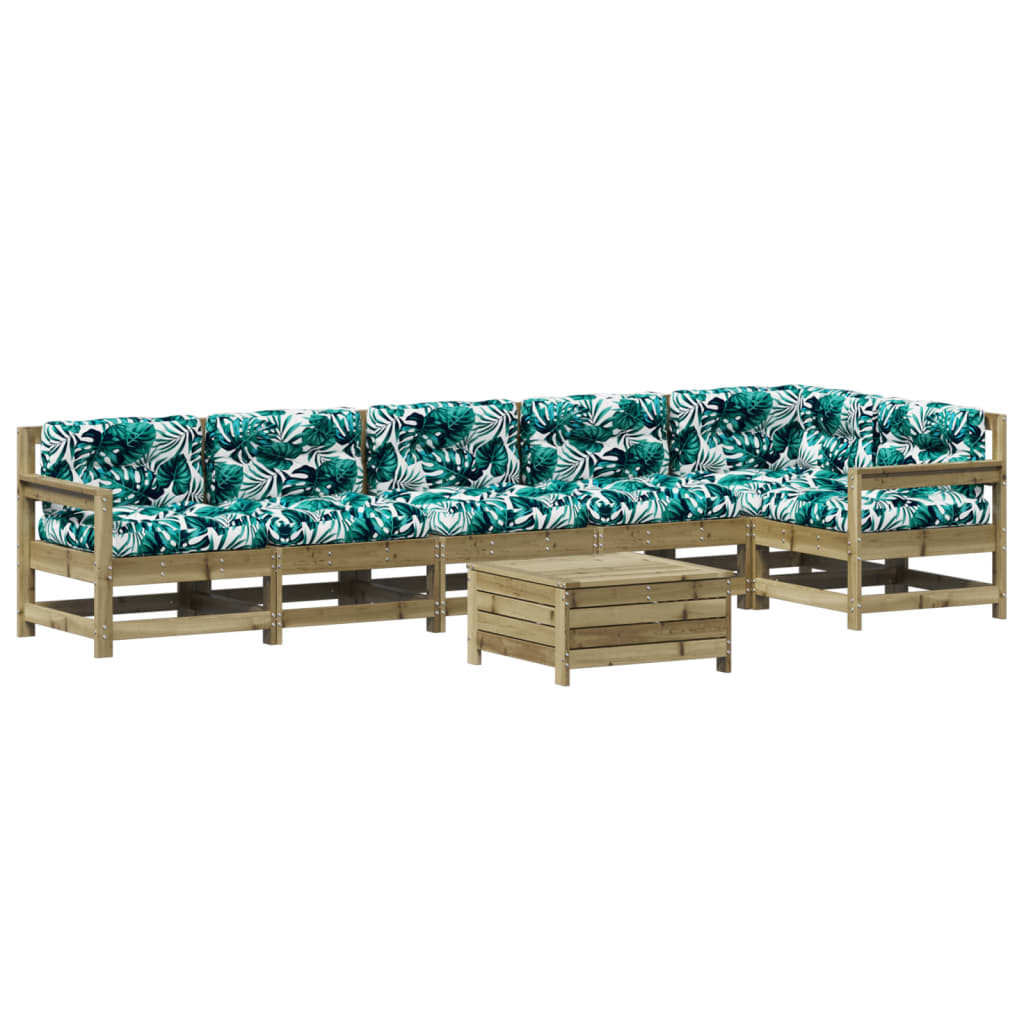 Set Divani da Giardino 7pz con Cuscini Legno Impregnato di Pino