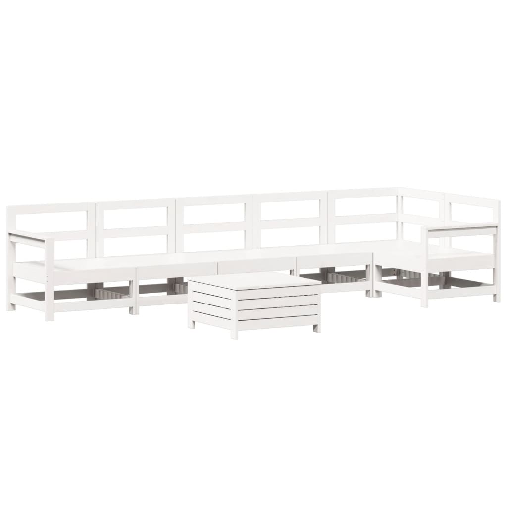Set Divani da Giardino 7 pz Bianco in Legno Massello di Pino