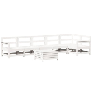 Set Divani da Giardino 7 pz Bianco in Legno Massello di Pino