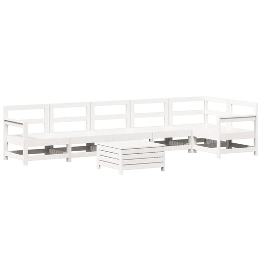 Set Divani da Giardino 7 pz Bianco in Legno Massello di Pino