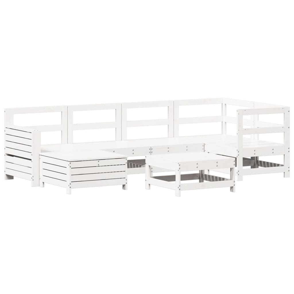 Set Divani da Giardino 7 pz Bianco in Legno Massello di Pino 3250917