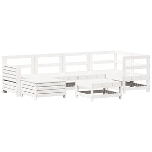 Set Divani da Giardino 7 pz Bianco in Legno Massello di Pino