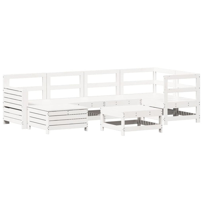 Set Divani da Giardino 7 pz Bianco in Legno Massello di Pino