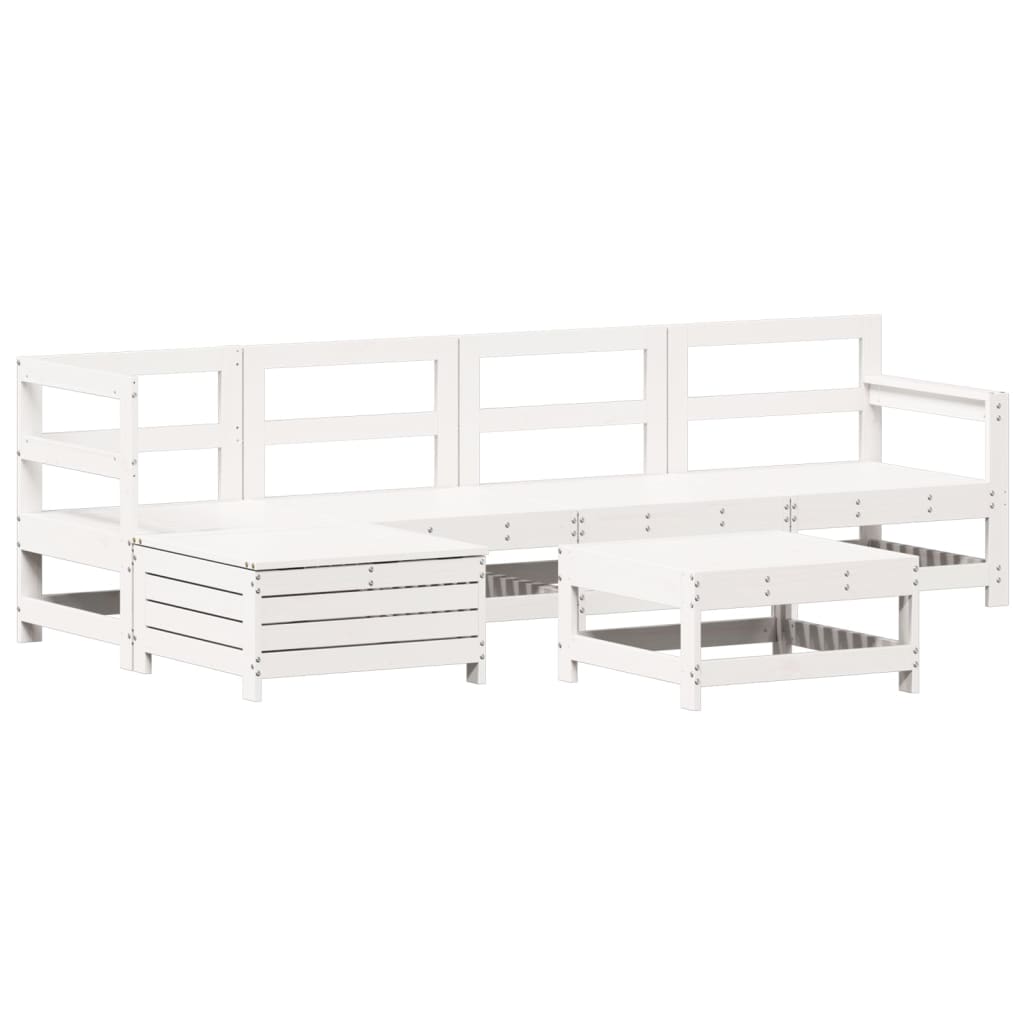 Set Divani da Giardino 6 pz Bianco in Legno Massello di Pino