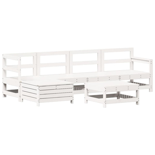 Set Divani da Giardino 6 pz Bianco in Legno Massello di Pino