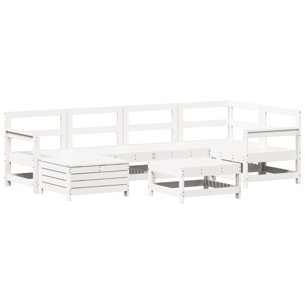 Set Divani da Giardino 7 pz Bianco in Legno Massello di Pino