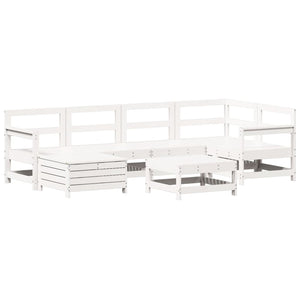 Set Divani da Giardino 7 pz Bianco in Legno Massello di Pino
