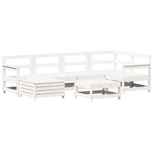 Set Divani da Giardino 7 pz Bianco in Legno Massello di Pino