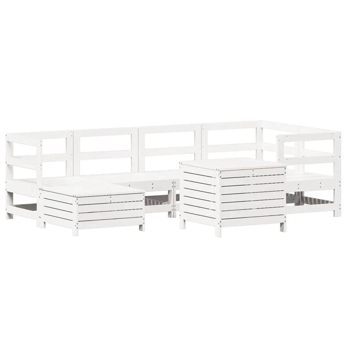 Set Divani da Giardino 7 pz Bianco in Legno Massello di Pino