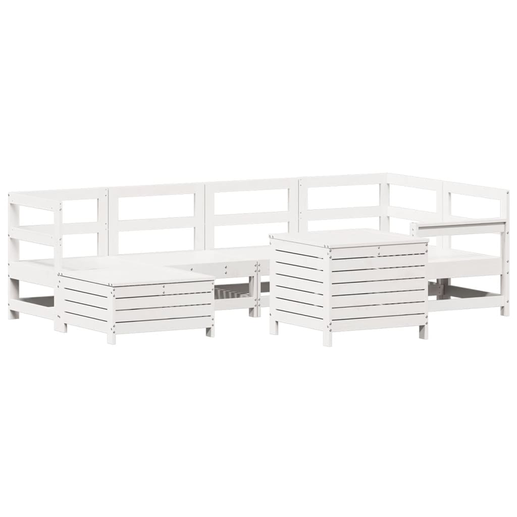 Set Divani da Giardino 7 pz Bianco in Legno Massello di Pino
