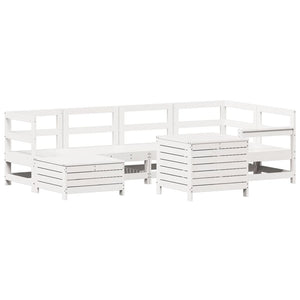 Set Divani da Giardino 7 pz Bianco in Legno Massello di Pino