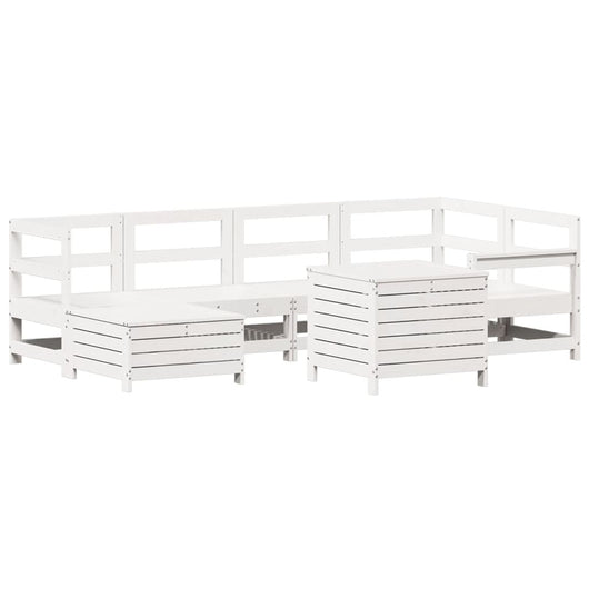 Set Divani da Giardino 7 pz Bianco in Legno Massello di Pino