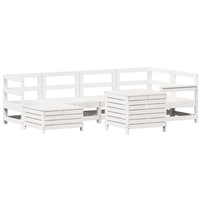 Set Divani da Giardino 7 pz Bianco in Legno Massello di Pino