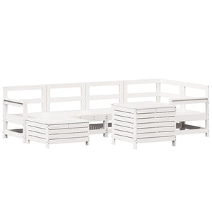 Set Divani da Giardino 7 pz Bianco in Legno Massello di Pino