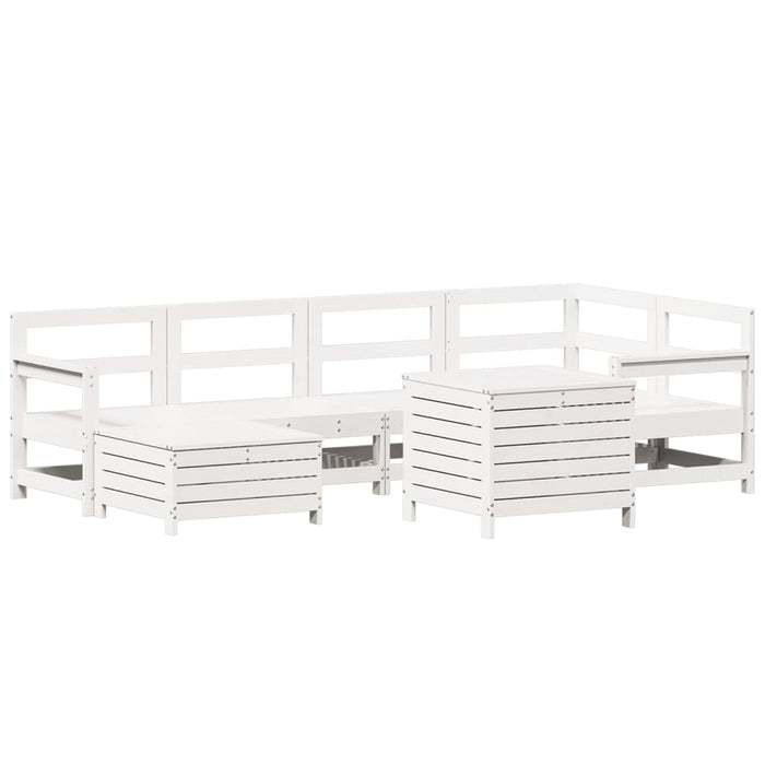Set Divani da Giardino 7 pz Bianco in Legno Massello di Pino