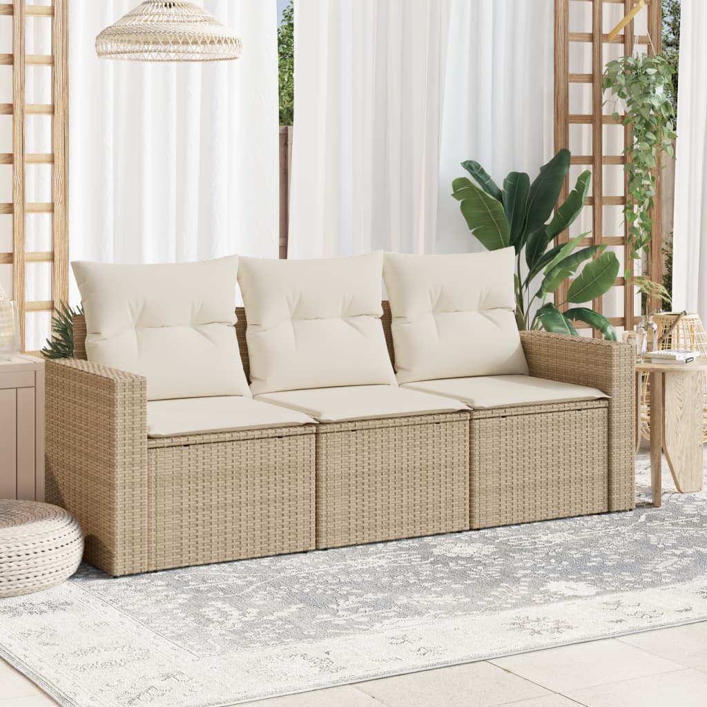 Set Divano da Giardino 3 pz con Cuscini-Sofa da Giardino-Divanetto da esterno Beige in Polyrattan 364966