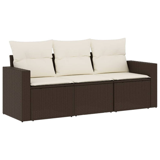 Set Divano da Giardino 3 pz con Cuscini-Sofa da Giardino-Divanetto da esterno Marrone in Polyrattan 258923