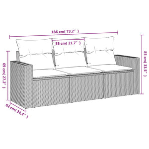 Set Divano da Giardino 3 pz con Cuscini-Sofa da Giardino-Divanetto da esterno Marrone in Polyrattan 258923