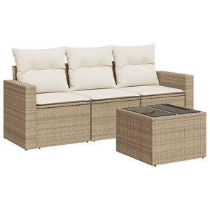 Set Divano da Giardino 4 pz con Cuscini Beige in Polyrattan 3251005