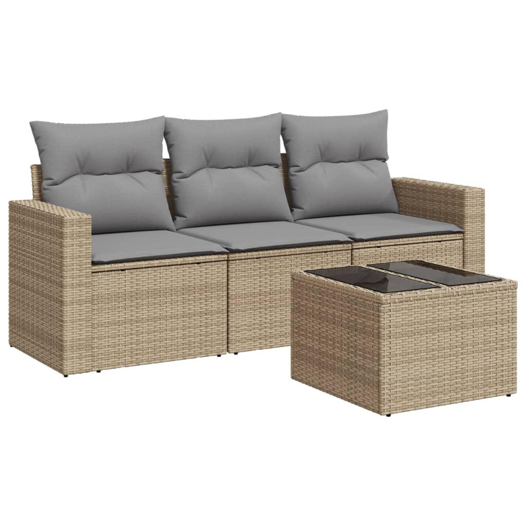 Set Divano da Giardino 4 pz con Cuscini-Sofa da Giardino-Divanetto da esterno Beige in Polyrattan 437087