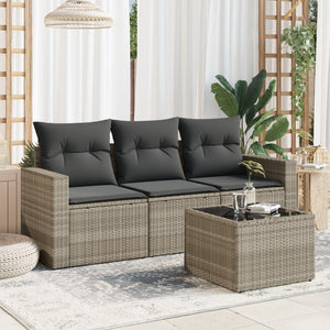Set Divano da Giardino 4 pz con Cuscini-Sofa da Giardino-Divanetto da esterno Grigio Chiaro Polyrattan 163814
