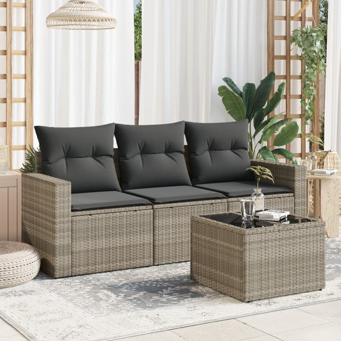 Set Divano da Giardino 4 pz con Cuscini-Sofa da Giardino-Divanetto da esterno Grigio Chiaro Polyrattan 163814