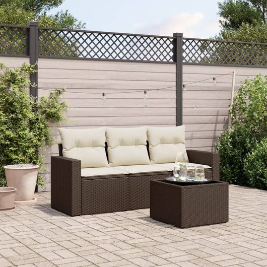 Set Divano da Giardino 4 pz con Cuscini-Sofa da Giardino-Divanetto da esterno Marrone in Polyrattan 414870