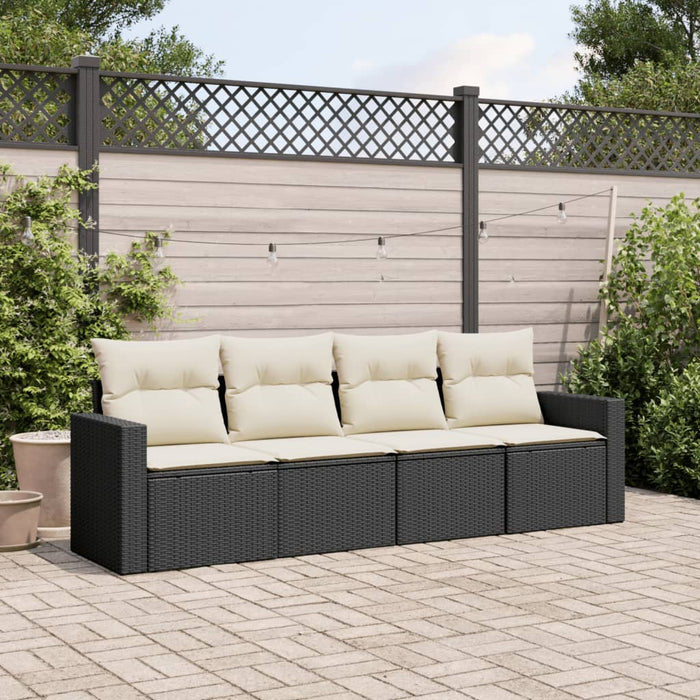 vidaXL Set Divani da Giardino 4 pz con Cuscini Nero in Polyrattan
