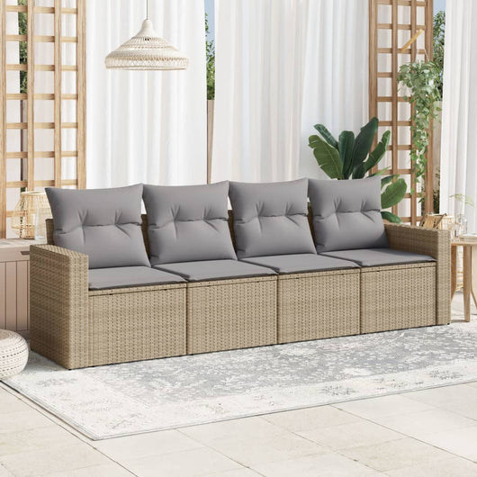 Set Divano da Giardino 4 pz con Cuscini-Sofa da Giardino-Divanetto da esterno Beige in Polyrattan 591481