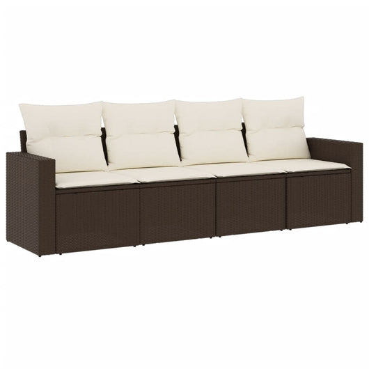 Set Divano da Giardino 4 pz con Cuscini-Sofa da Giardino-Divanetto da esterno Marrone in Polyrattan 578615