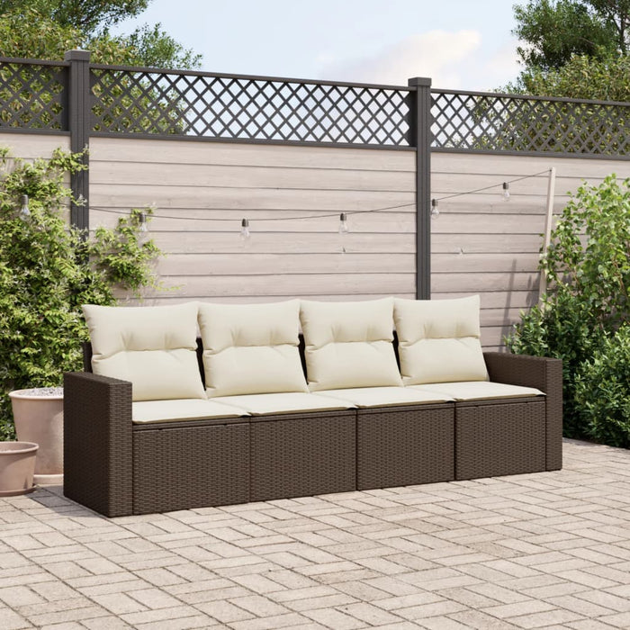 Set Divano da Giardino 4 pz con Cuscini-Sofa da Giardino-Divanetto da esterno Marrone in Polyrattan 578615