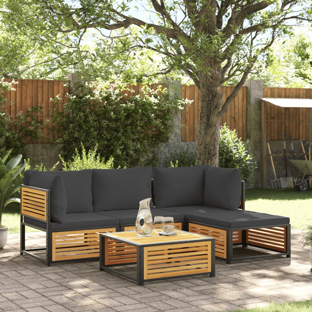 vidaXL Set Divano da Giardino 5 pz con Cuscini Legno Massello Acacia