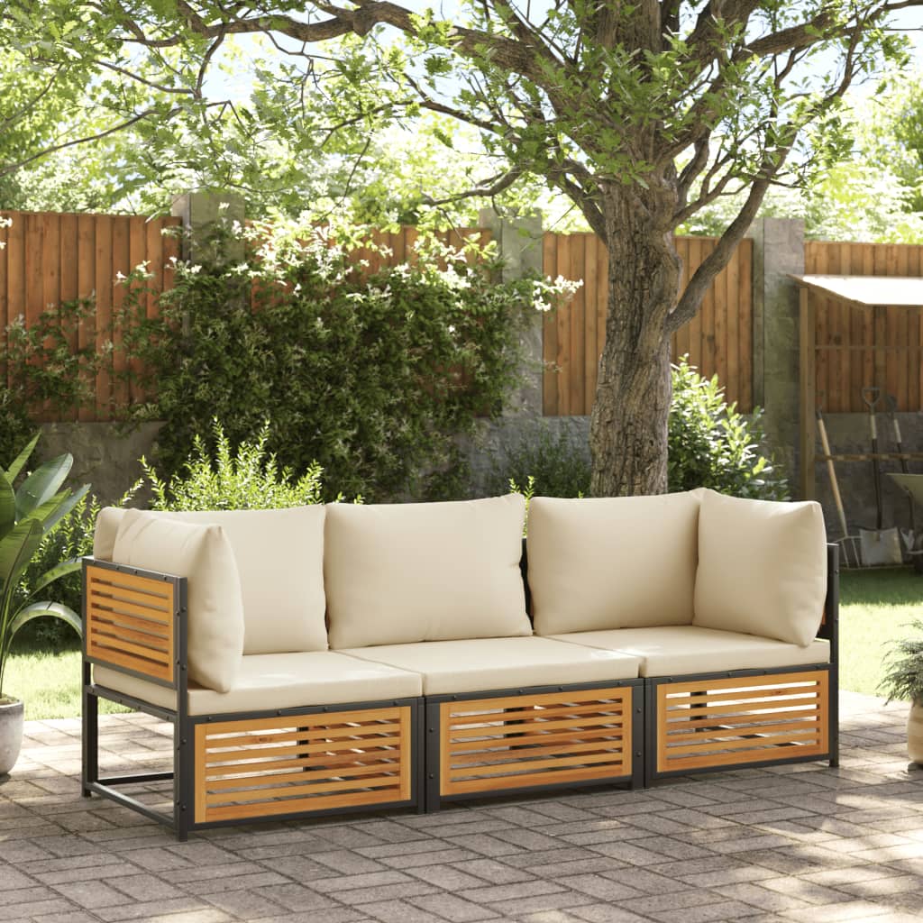 vidaXL Set Divano da Giardino 3pz con Cuscini Legno Massello di Acacia