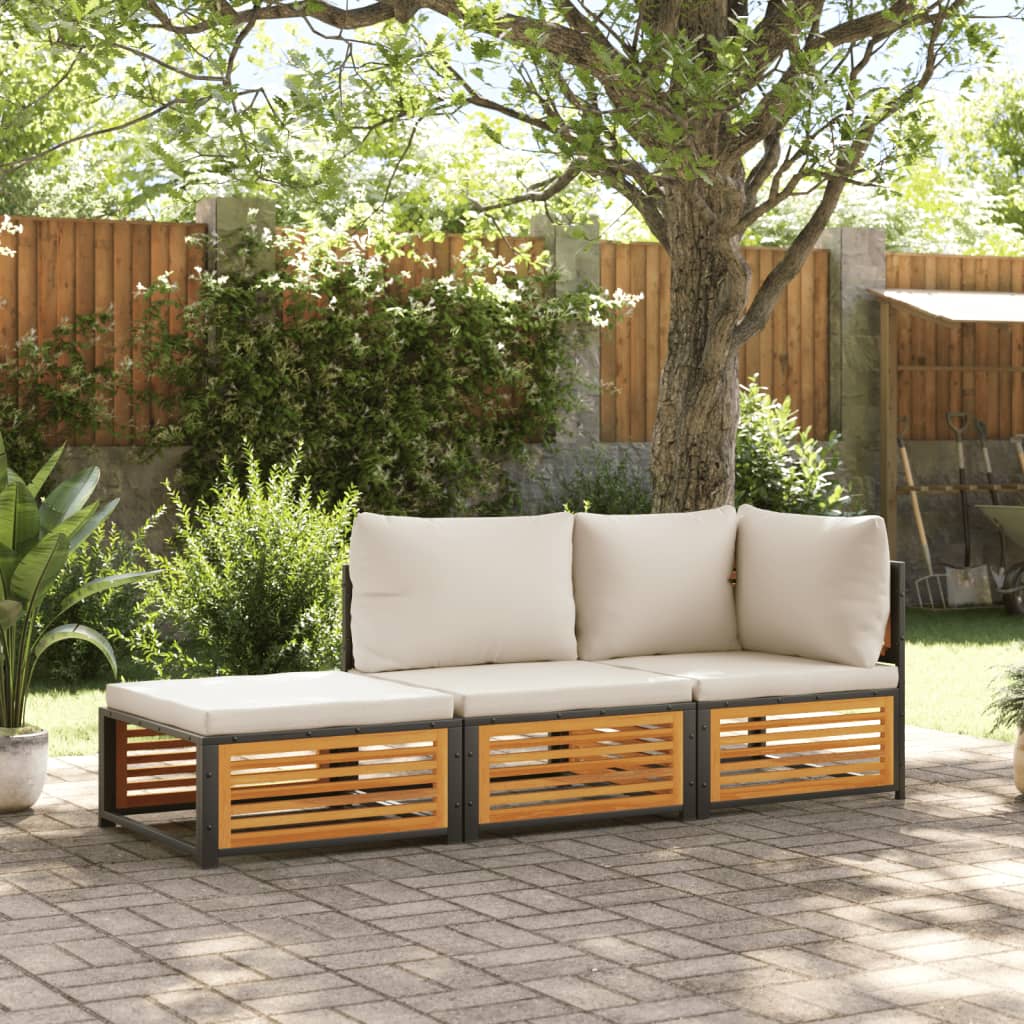 Set Divano da Giardino 3pz con Cuscini-Sofa da Giardino-Divanetto da esterno Legno Massello di Acacia