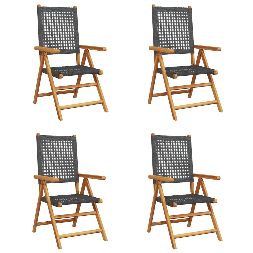 Sedie Giardino Reclinabili 4pz Nere Polyrattan e Legno Massello 3214520