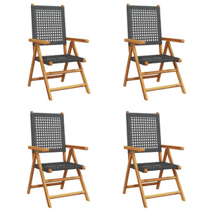 Sedie Giardino Reclinabili 4pz Nere Polyrattan e Legno Massello 3214520