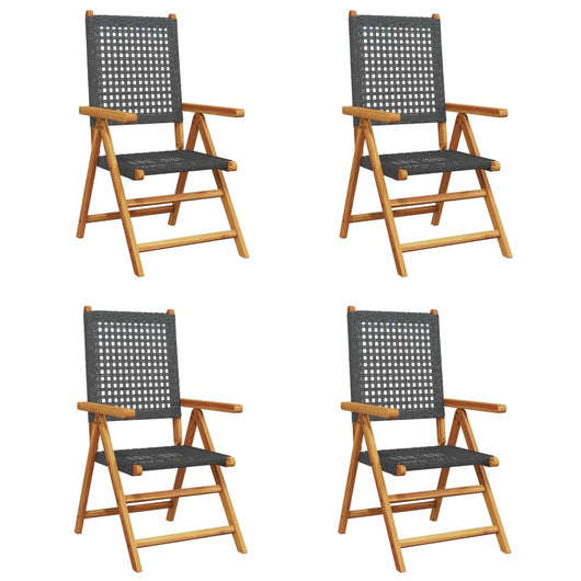 Sedie Giardino Reclinabili 4pz Nere Polyrattan e Legno Massello 3214520