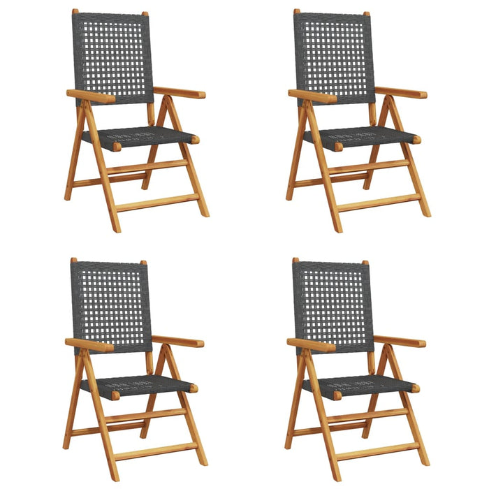 Sedie Giardino Reclinabili 4pz Nere Polyrattan e Legno Massello 3214520