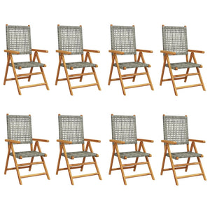 Sedie Giardino Reclinabili 8pz Grigie Polyrattan Legno Massello