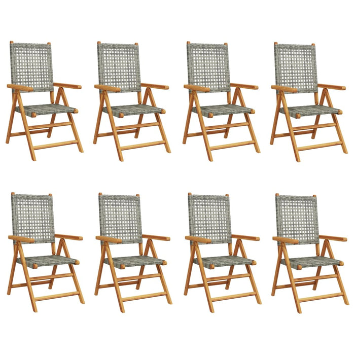 Sedie Giardino Reclinabili 8pz Grigie Polyrattan Legno Massello