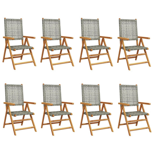 Sedie Giardino Reclinabili 8pz Grigie Polyrattan Legno Massello 3214525