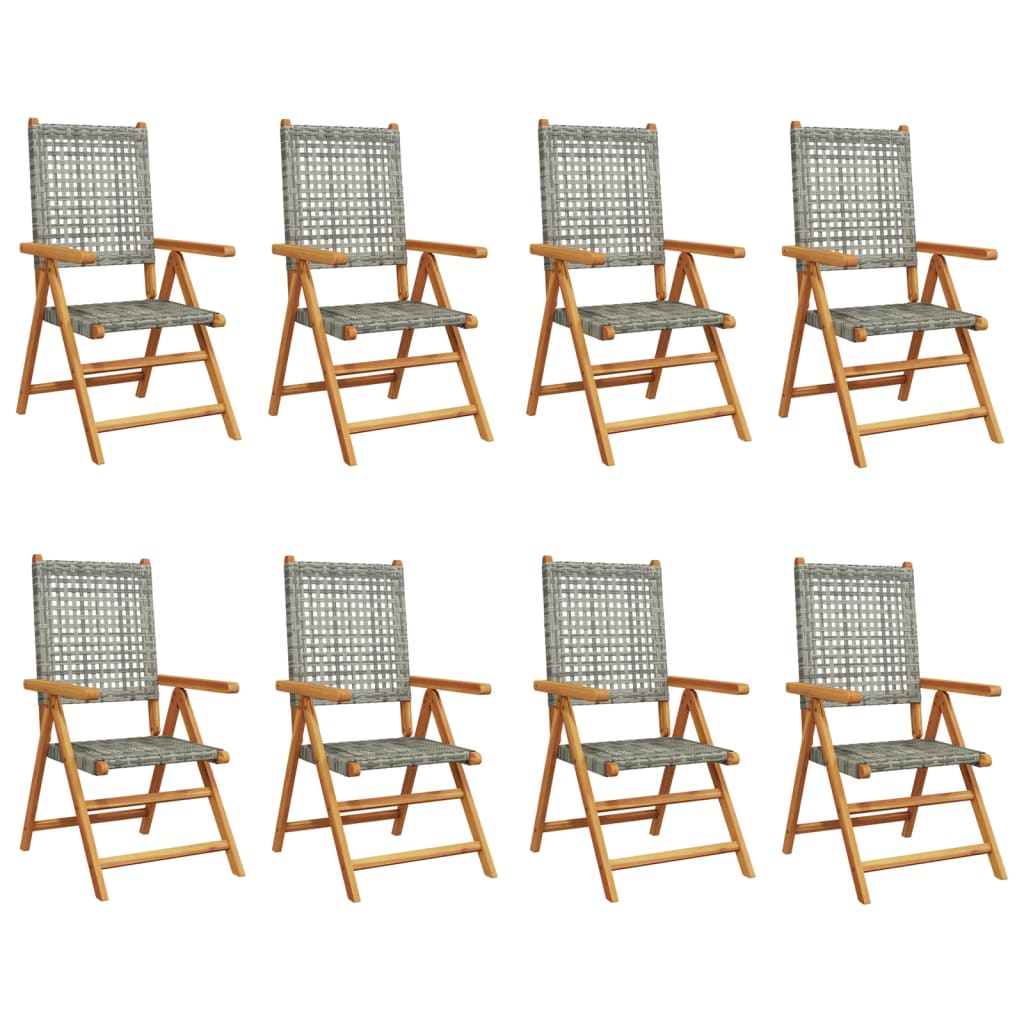 Sedie Giardino Reclinabili 8pz Grigie Polyrattan Legno Massello 3214525