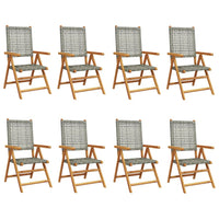 Sedie Giardino Reclinabili 8pz Grigie Polyrattan Legno Massello 3214525