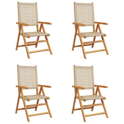 Sedie Giardino Reclinabili 4pz Beige Polyrattan Legno Massello 3214526
