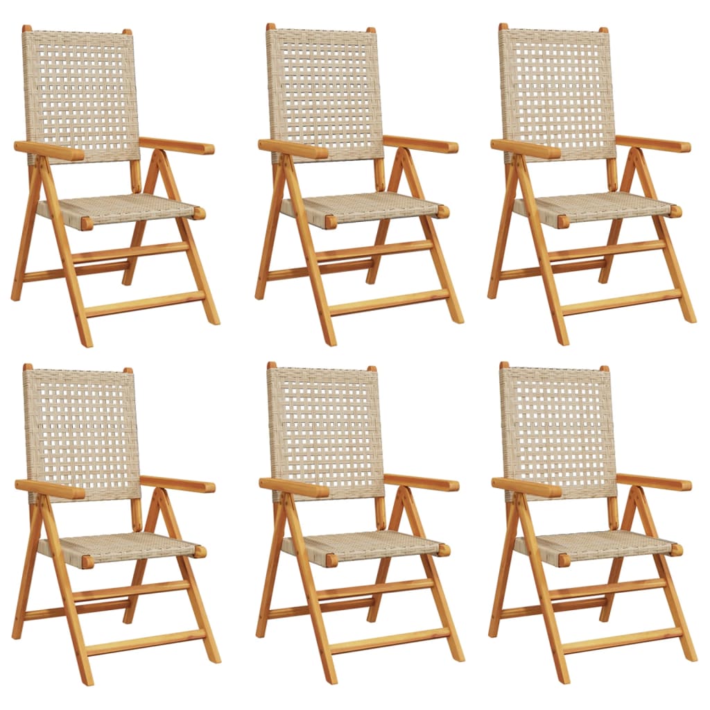 Sedie Giardino Reclinabili 6pz Beige Polyrattan Legno Massello 3214527