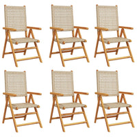 Sedie Giardino Reclinabili 6pz Beige Polyrattan Legno Massello 3214527