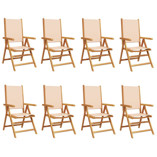 Sedie Giardino Reclinabili 8 pz Beige Tessuto e Legno Massello 3214549
