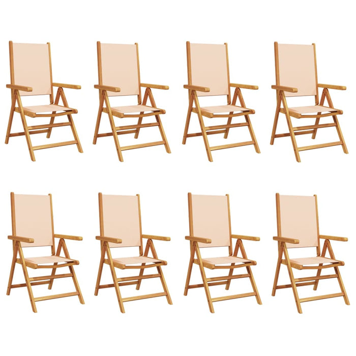 Sedie Giardino Reclinabili 8 pz Beige Tessuto e Legno Massello 3214549